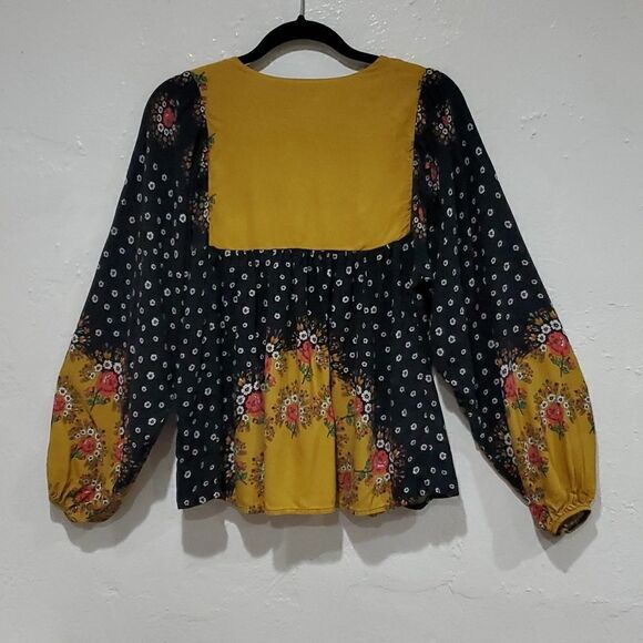 Farm Rio Intarsia Black Floral Pullover Boho Blouse - Picture 9 of 16